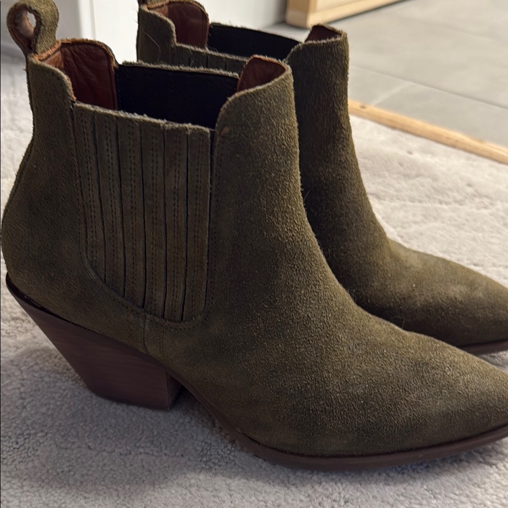Olive Suede Ankle Boots
